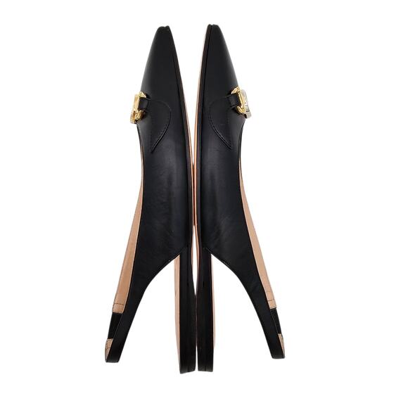 Gucci GG Horsebit Zumi Slingback Flat Black Leather Gold Silver Size 37 US 7 - Picture 8 of 12